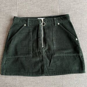 Top Shop Corduroy Zip-Front Mini Skirt - Green